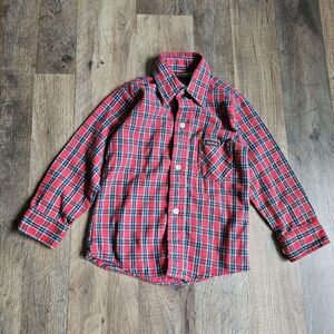 Vintage OshKosh B’Gosh Red Plaid Boys’ Long Sleeve Shirt – 12–18M Union Made
